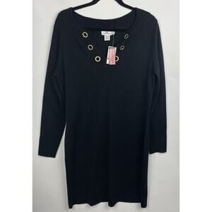 Vineyard Vines Womens Sweater Dress Wool Solid Black Above Knee Sz Large $198